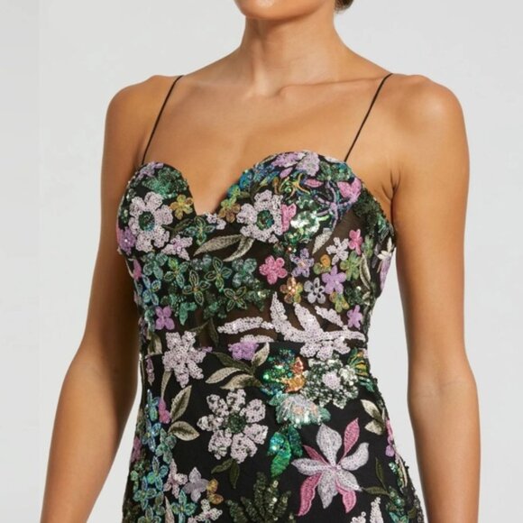 Mac Duggal 49827 Size 8 Spaghetti Strap Bustier Floral Embroidered Gown Dress - Picture 5 of 6